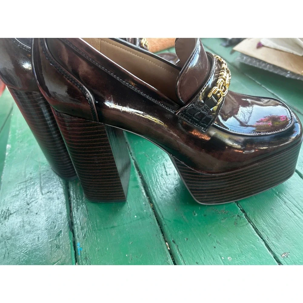 Sam Edelman Platform Loafers Womens Size‎ 9 Brown Gold Chain Detail